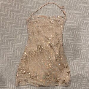 Elegant Sequin Mini Dress - Tan